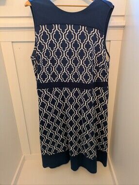 Lands' End Navy and White Patterned Sleeveless Dress